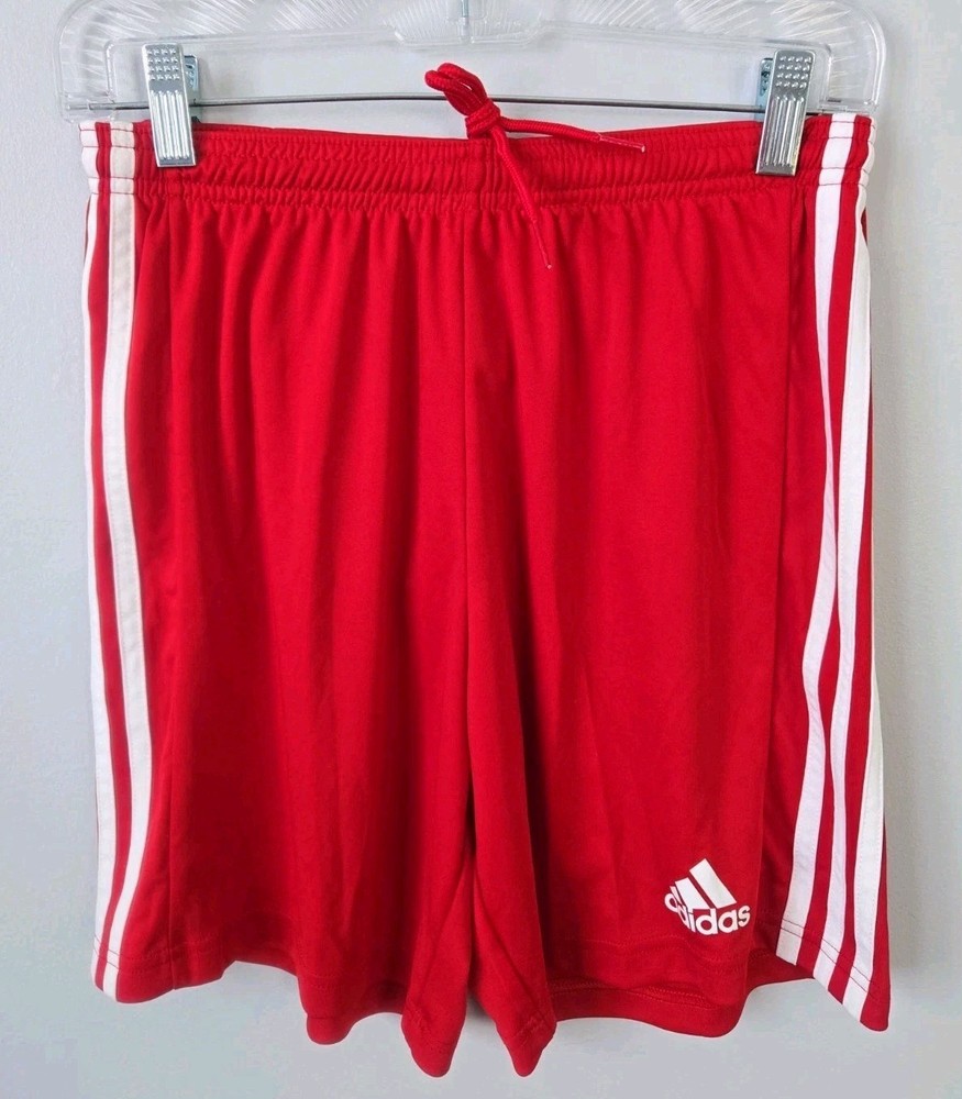 Adidas AeroReady Soccer Shorts Mens Small Red White 3 Stripe Athletic...