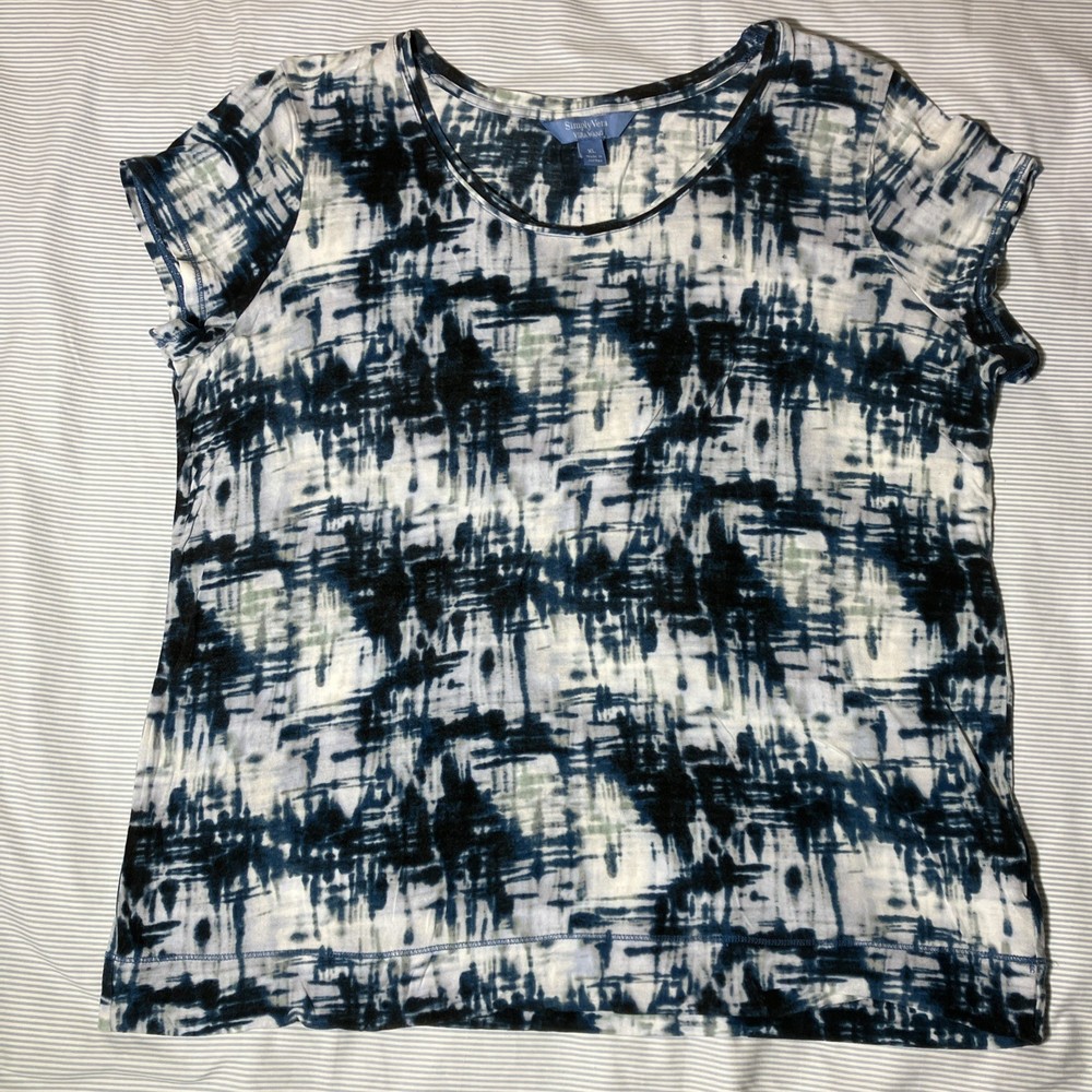 Simply Vera Wang Rayon Round Neck Cap Sleeve Women Top T-Shirt Multicolor Sz. XL