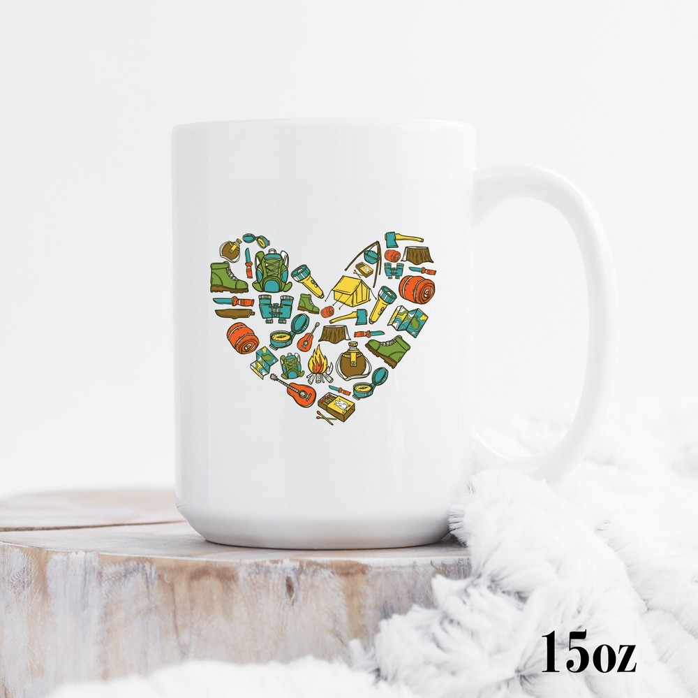 Taza de camping esmalte corazón regalo para cámper cámper taza regalo para amantes del aire libre
