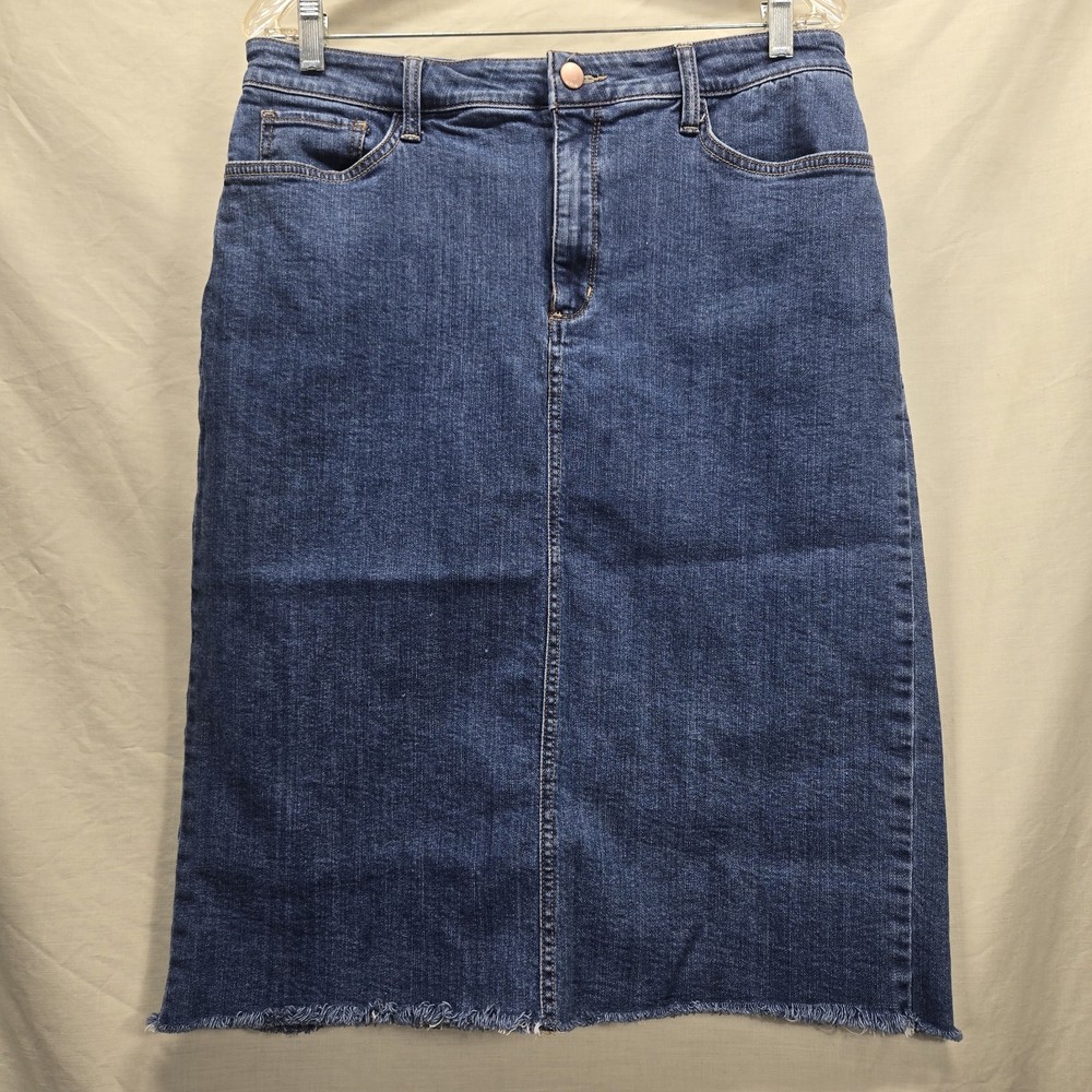 A.N.A Women's Size 12 High Rise Cotton A-Line Blue Denim Skirt Knee Length Midi