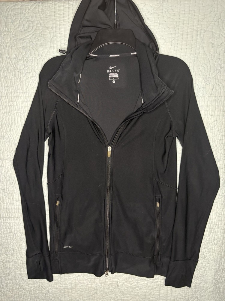 Nike Running Dri-FIT Full Zip Jacket Athletic Womens Medium Black w Thumbholes