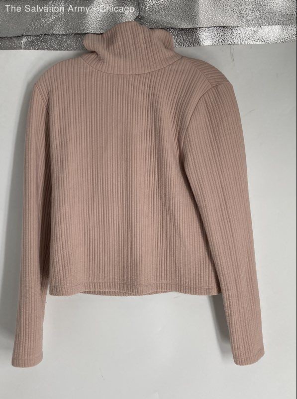 Womens Pink Knitted Ribbed Turtleneck Long Sleeve Pullover Sweater Size M