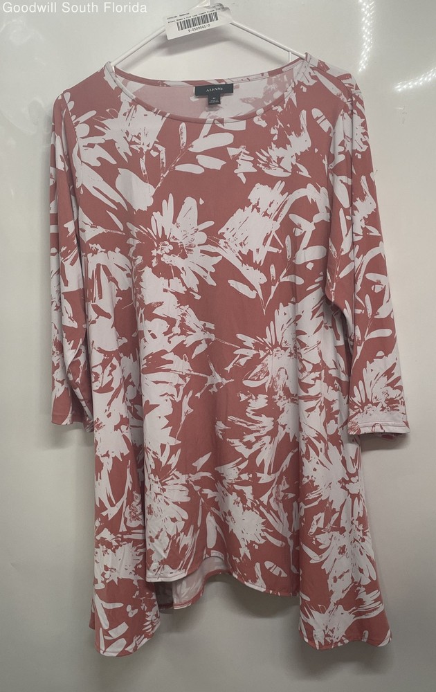 Alfani Womens Pink White Printed Long Sleeve Pullover Tunic Blouse Top Size 0X