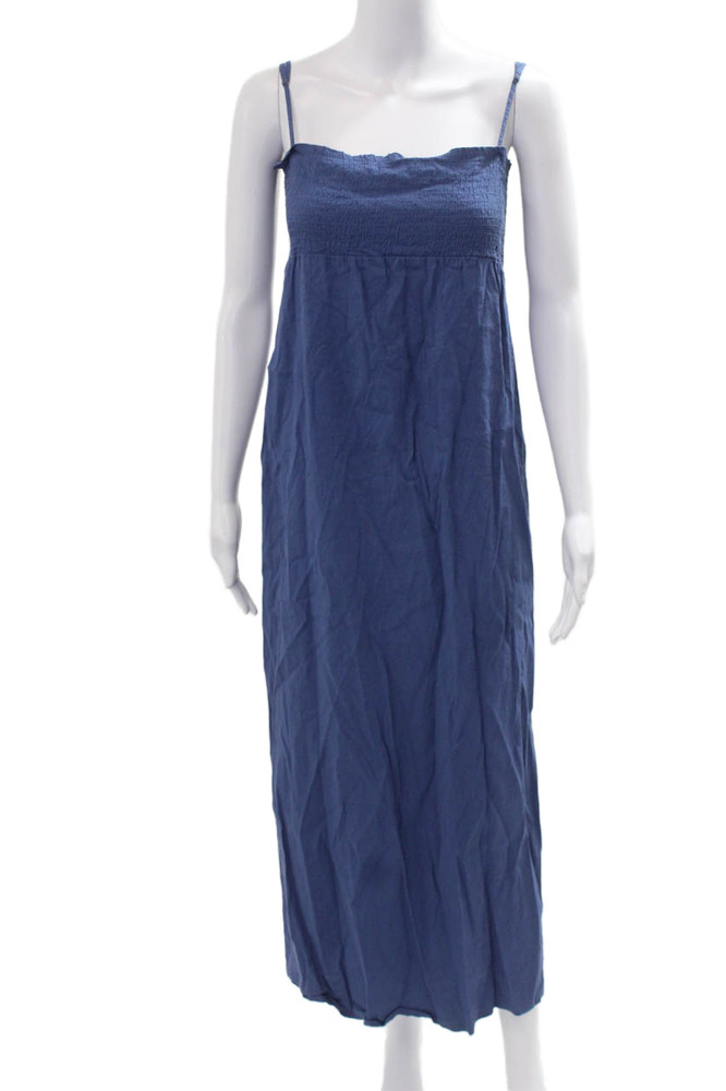 Theory Women Maxi Sundress Blue Linen Blend Sleeveless Drawstring Size SFree Shipping in US $100+ Orders | $6.95 Orders Below