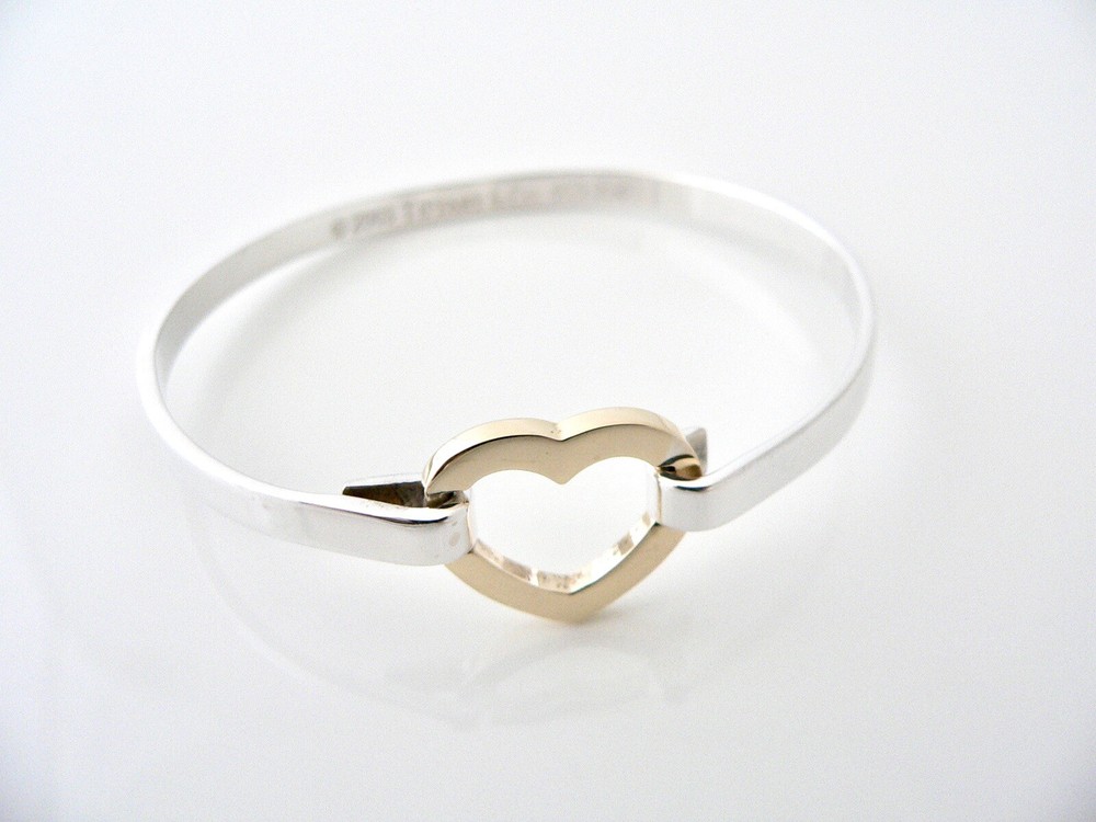 Tiffany & Co 18K Gold and Silver Heart Bangle Bracelet Classic Love Gift