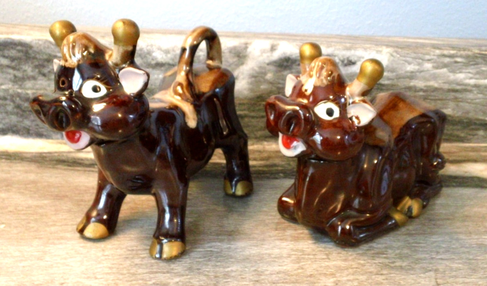Vintage Cow Ceramic Salt and Pepper Shakers Japan Heads Remove.