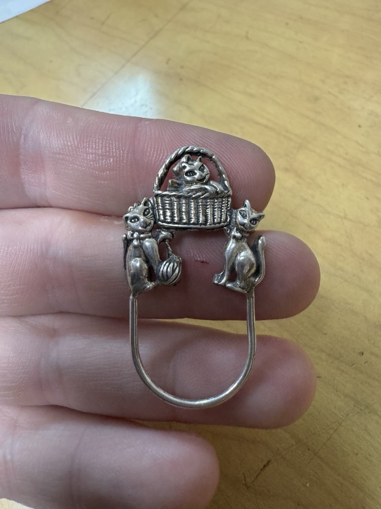 Vintage Sterling Silver Cat Glasses Holder Pin Mexico 925