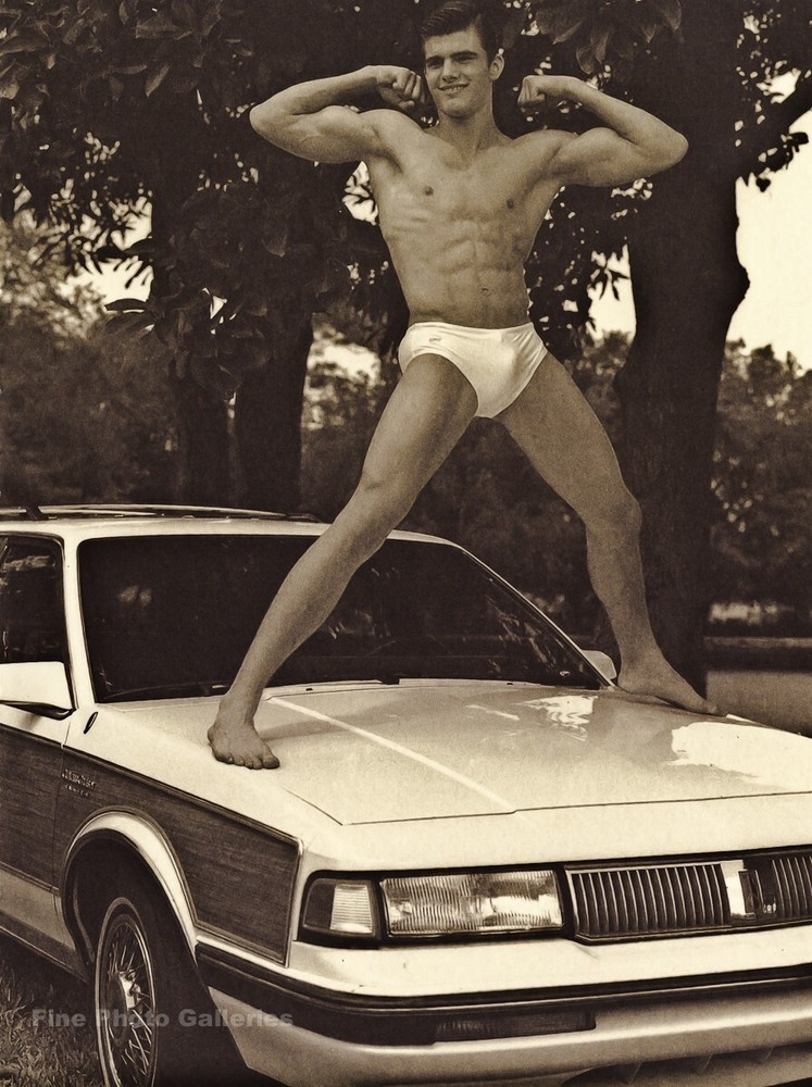 1990s Vintage BRUCE WEBER Handsome Male Model Muscle A On Car Hood Photo Gravure