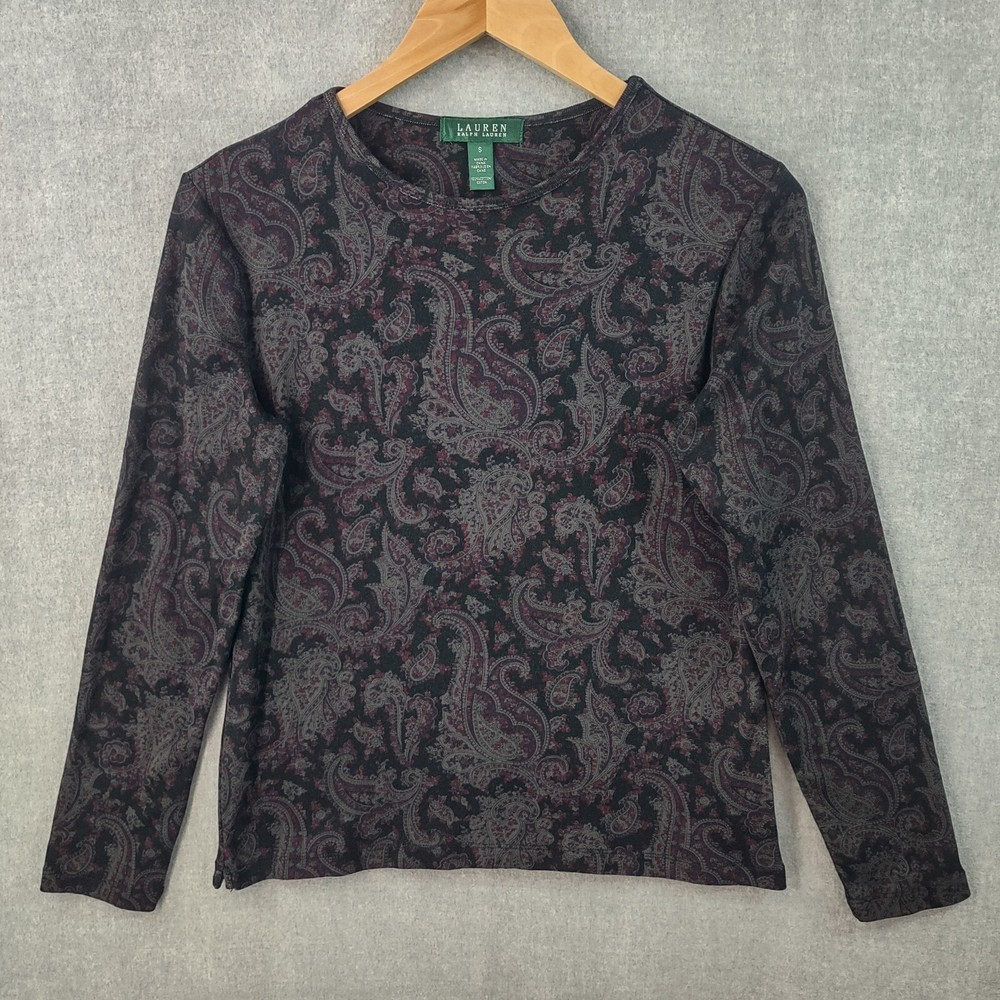 Ralph Lauren Top Womens Small Multicolor Bohemian Paisley Pullover Long Sleeve