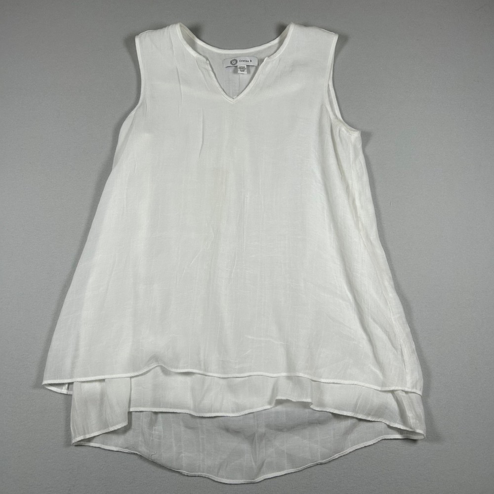 Cristina B Womens White Sleeveless Blouse Hi Low Hem Layered Tunic Size S