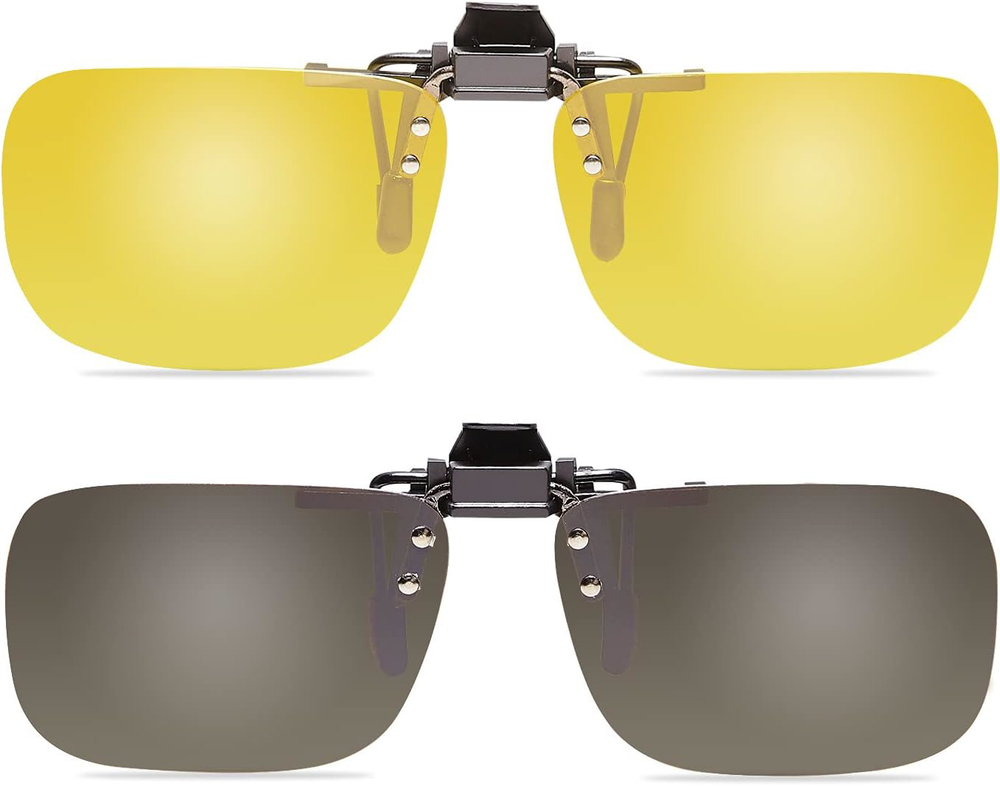 Clip On Flip Up Polarized Len Sunglasses Over Prescription Myopia Eyeglasses 2PC