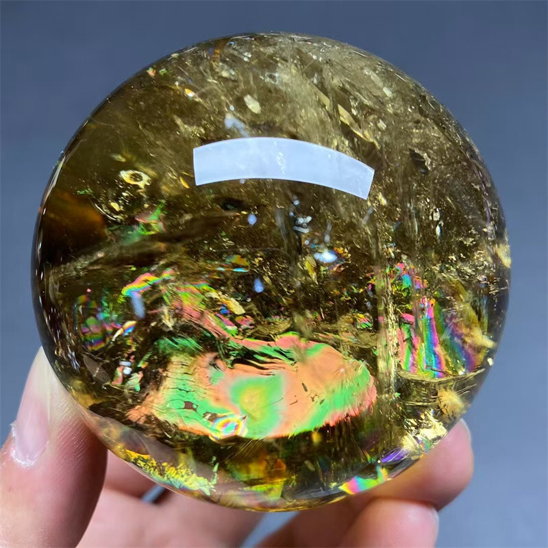 0.94lb Natural Citrine Quartz Sphere Rainbow Healing Crystal Reiki Ball for Energy Chakra Meditation Balance