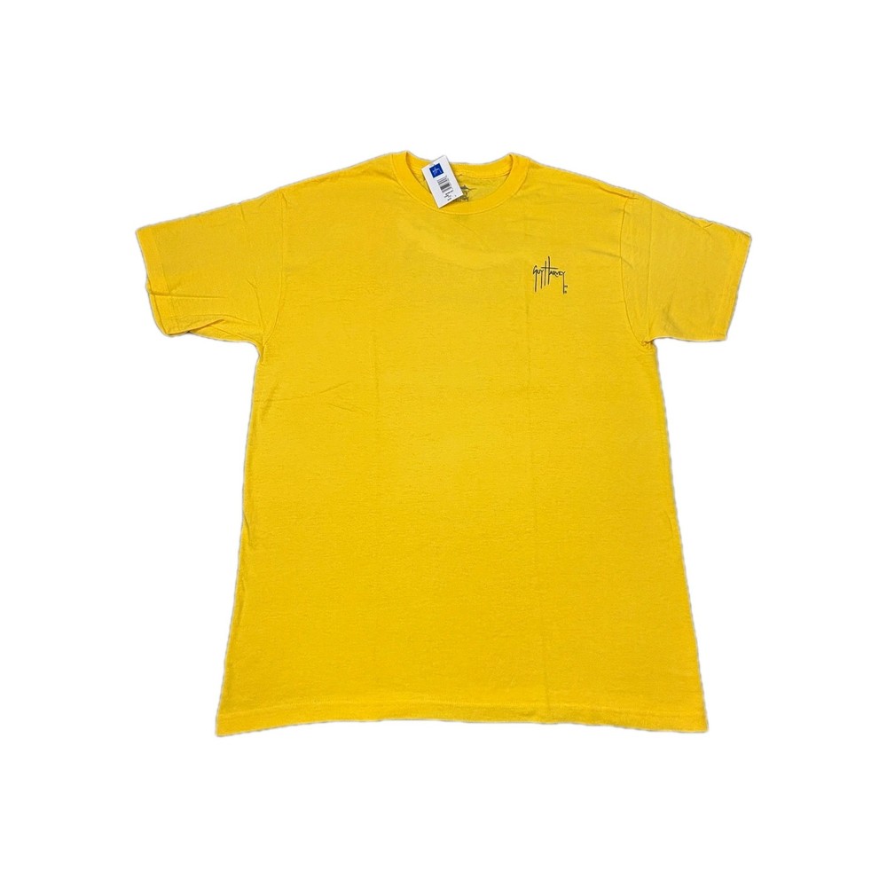 Guy Harvey T Shirt Mens Large Yellow Cotton Rain Change Marlin Print Classic Fit