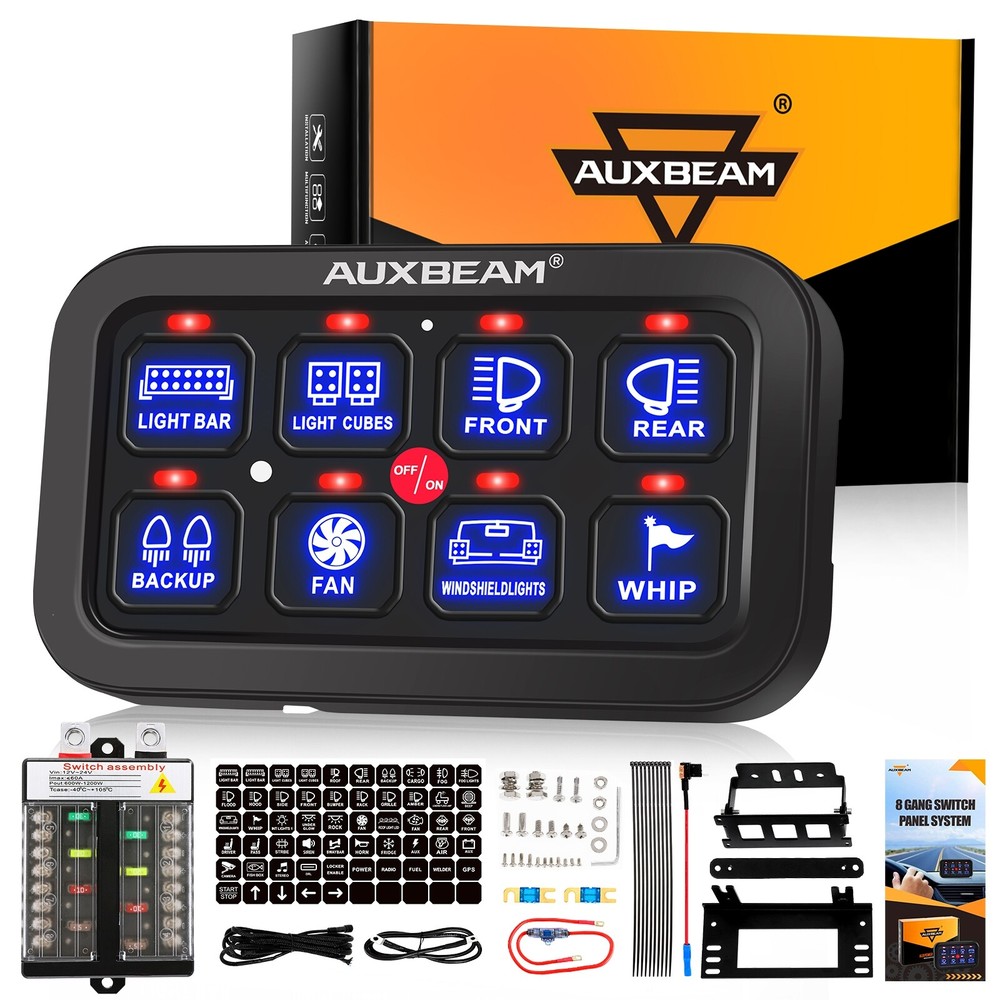 AUXBEAM 8 Gang Switch Panel On-Off LED Car Switch Panel Circuit Control 12/24V
