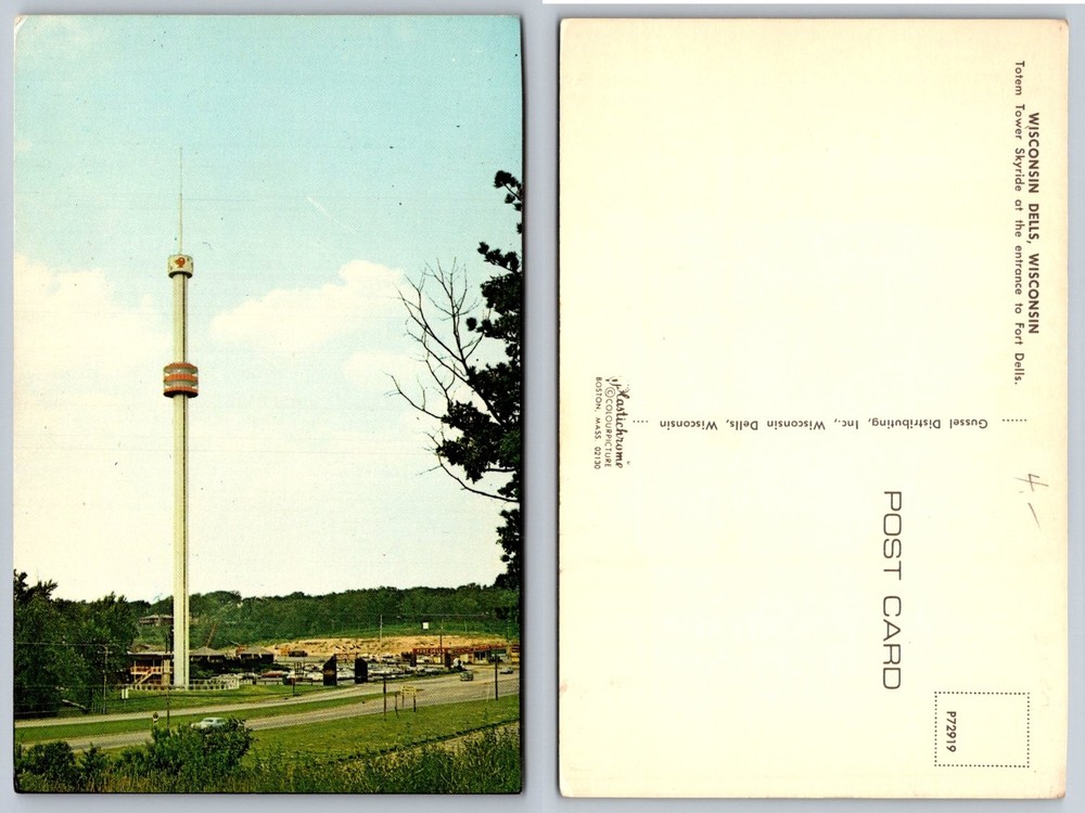 Vintage Totem Tower Skyride Postcard Wisconsin Dells Fort Dells Plastichrome