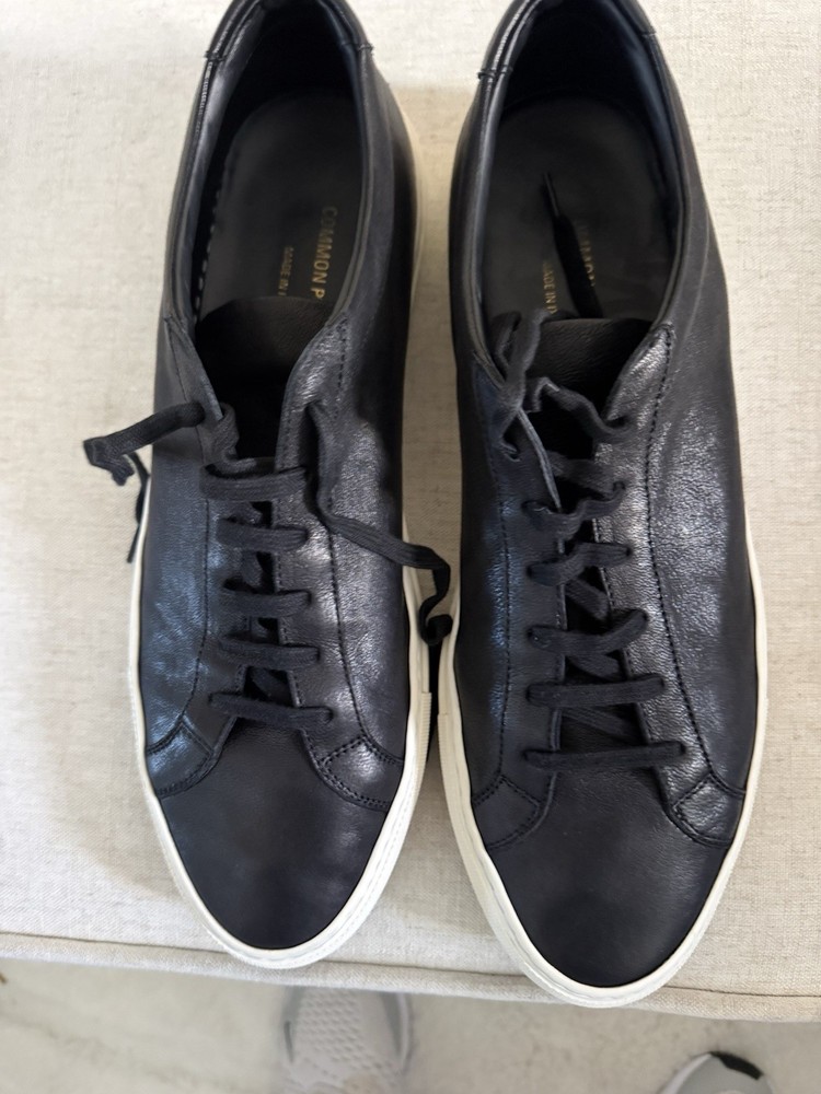 Common Projects Achilles Black Leather Low Top Sneaker Men Shoes Sz EU 45 /US 12-image