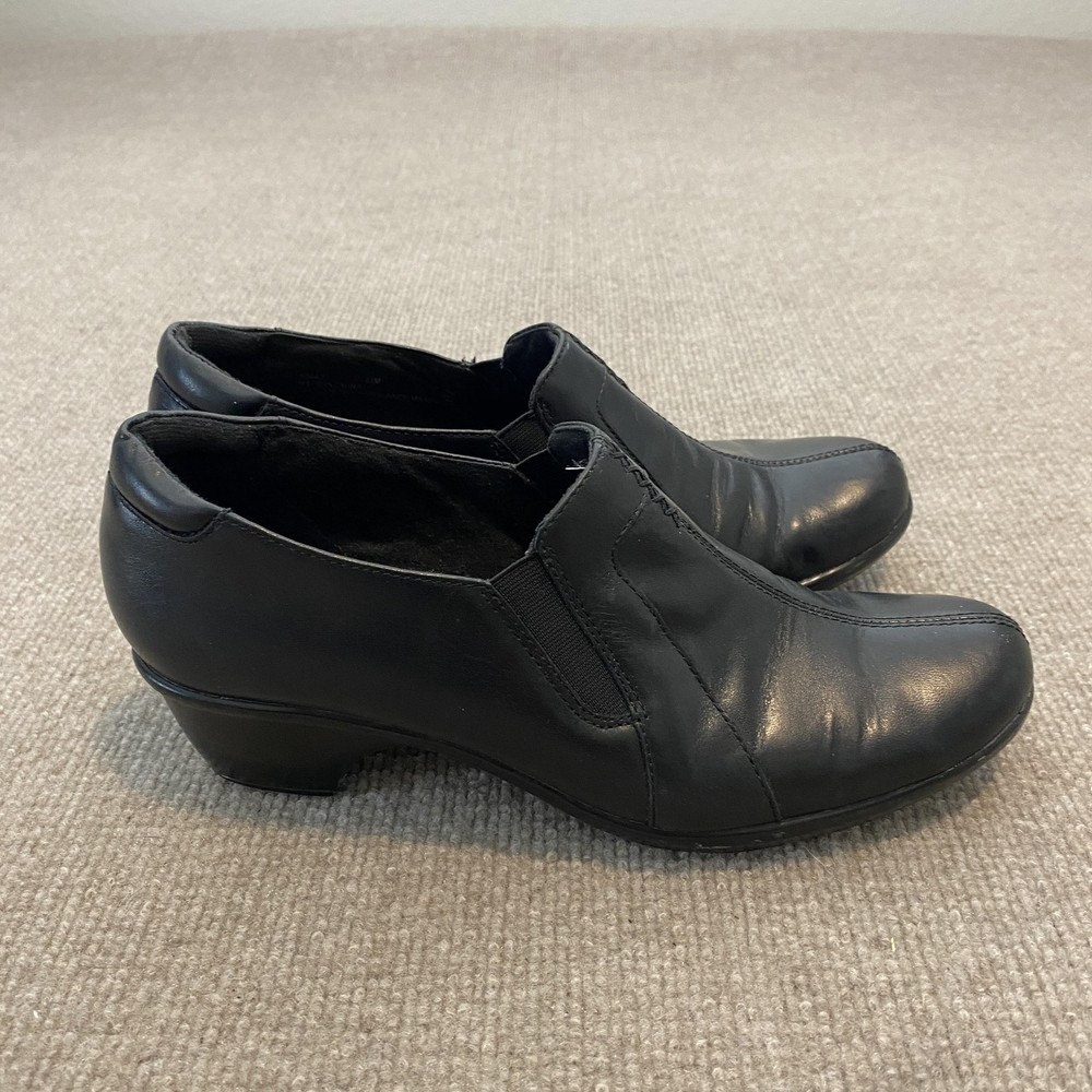 Clarks Bendables Shoes Womens Size 8.5 Black Leather Slip On Low Heel Comfort
