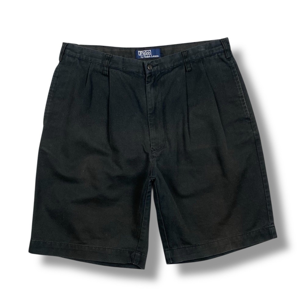 Polo Ralph Lauren Shorts Mens 34 Black Pleated Chino Cotton Vintage Cuffed