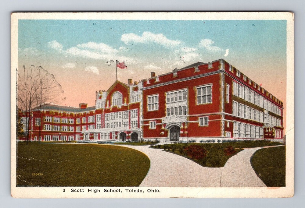 Toledo OH-Ohio, Scott High School, Antique Vintage Souvenir Postcard