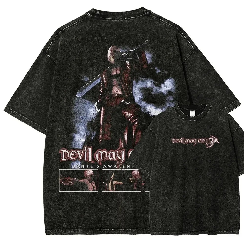 Devil May Cry Short Dante's Awakening Vintage Wash Sleeved Round Neck Y2k Tshirt