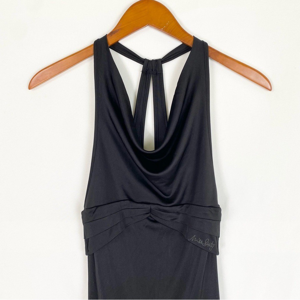 Miss Sixty Drape Sleeveless Midi Dress Size Small Embroidered Black