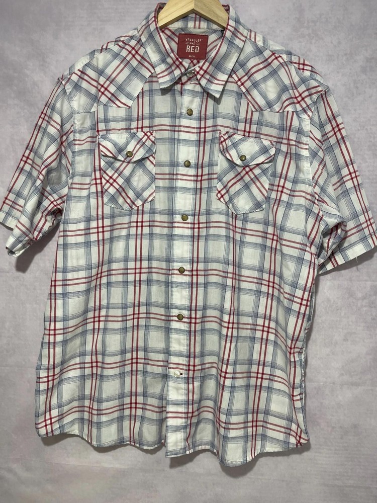 Wrangler Shirt Men's Pearl Snap Short Sleeve Cotton Mix Check Size XL #617