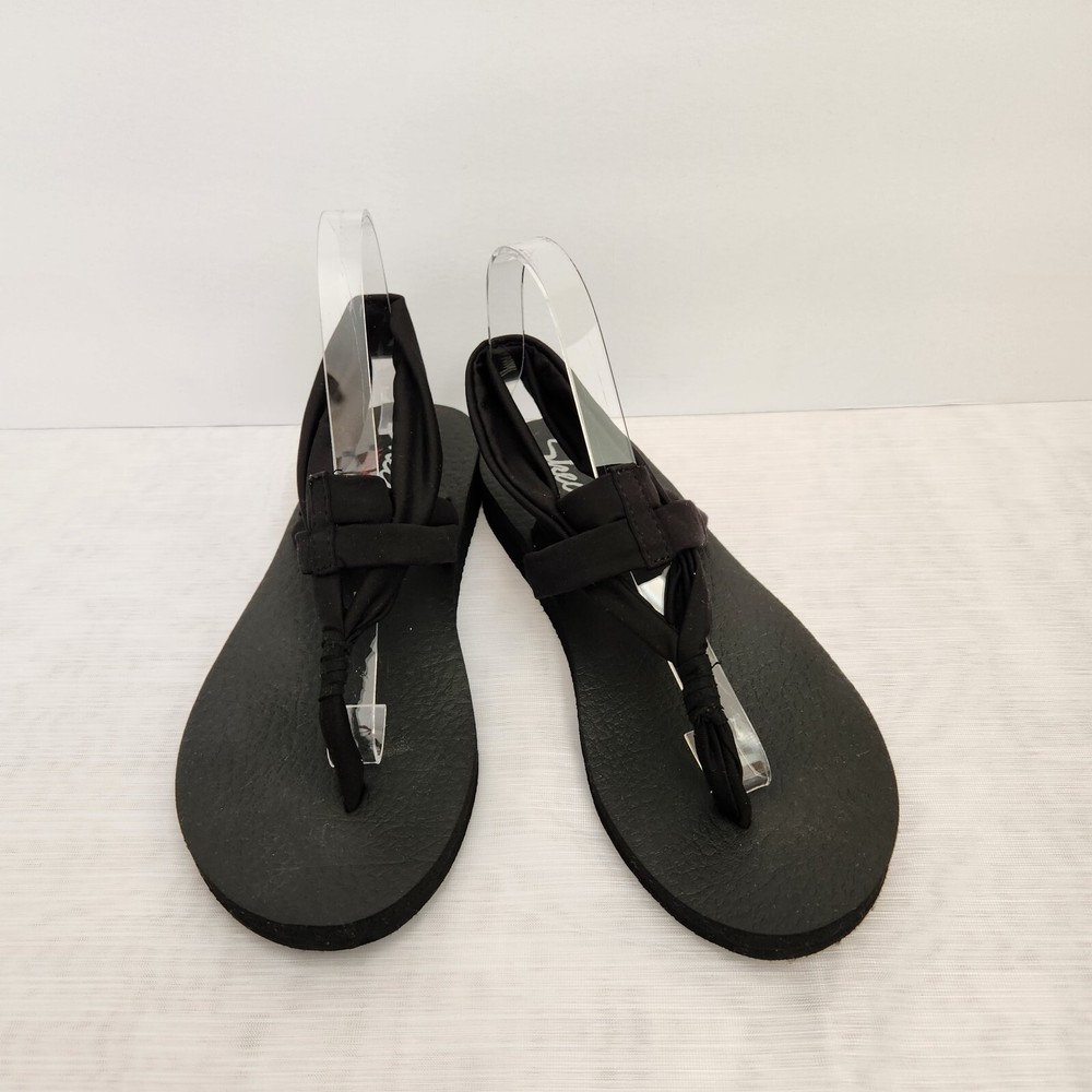 SKECHERS Yoga Foam Womens No Size Tag Black Fabric Straps Flip Flop Comfort