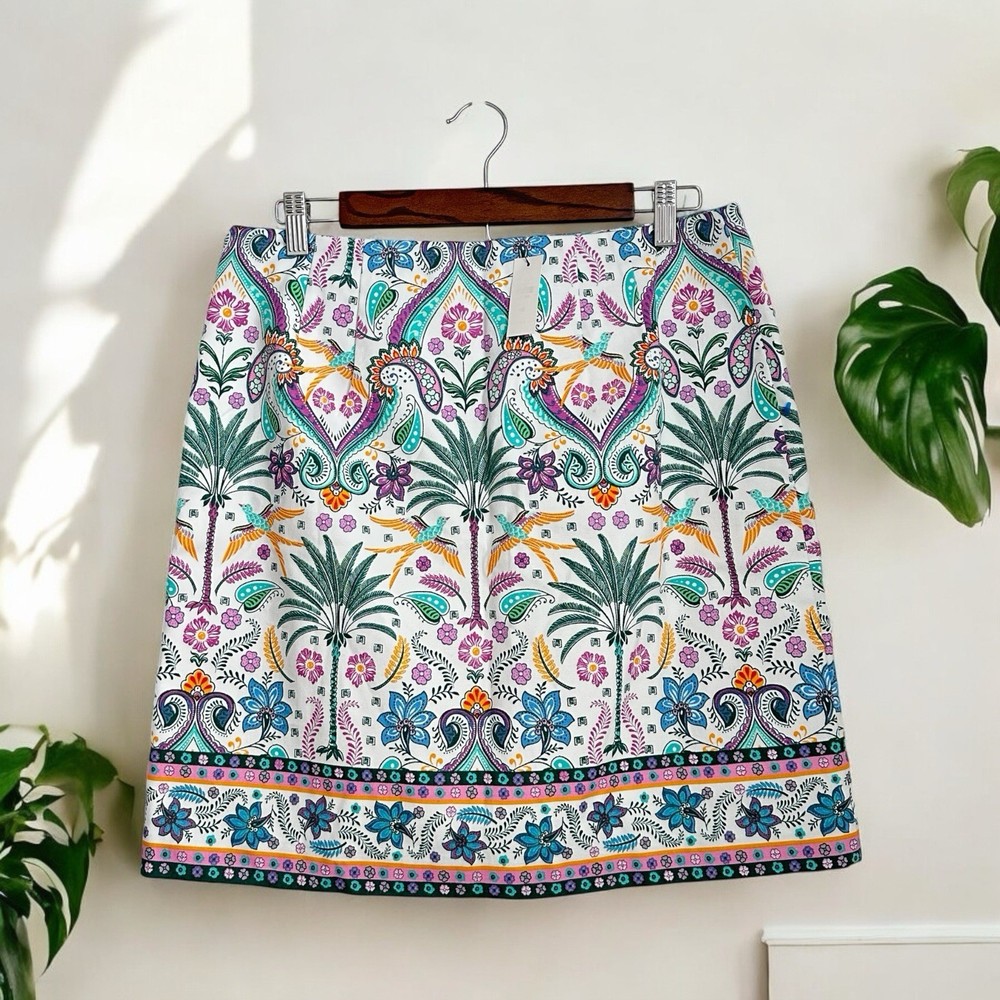 NWT Talbots Women’s A-Line Zip White and Green Cotton Skirt Size 8P