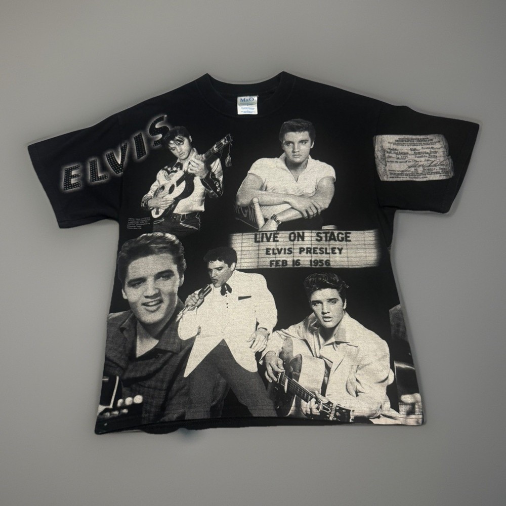 Vintage Elvis Presley AOP All Over Print Tee T-Shirt Size L RARE M&O