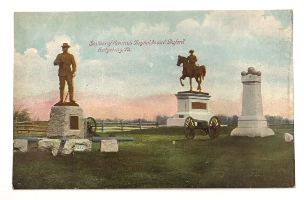 1910's Statues of Generals Reynolds and Buford Gettysburg PA Vintage Postcard