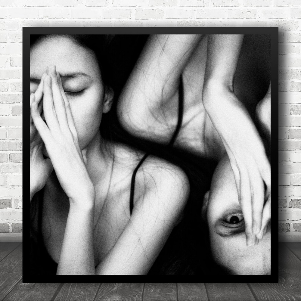 Mood Emotion Eye Portrait Model Person Woman Feeling Hands Square Wall Art Print