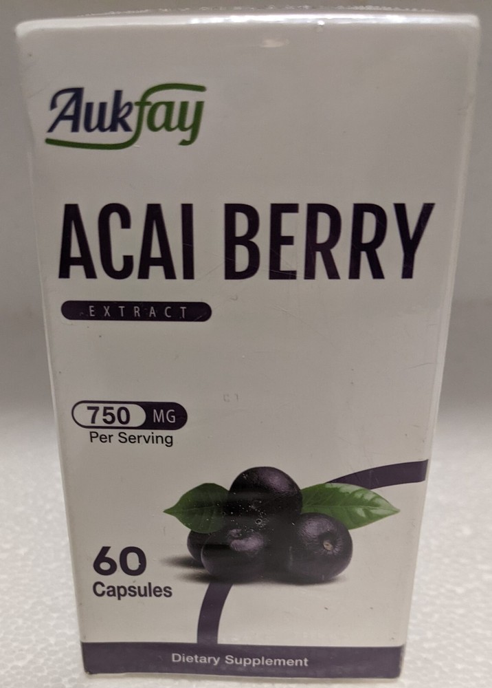 Aukfay Acai Berry Extract 750 mg 60 Capsules EXP 12/25 Blueberry Pomegranate-image