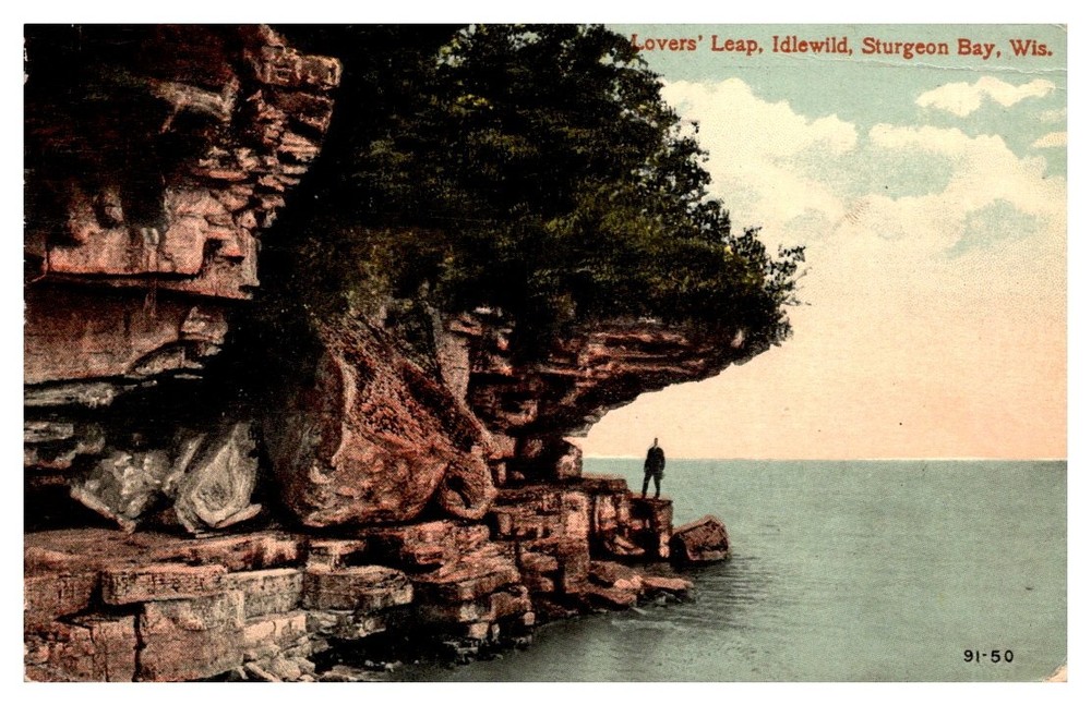 1918 Lovers Leap Rock Idlewild Sturgeon Bay Wisconsin Vintage Postcard