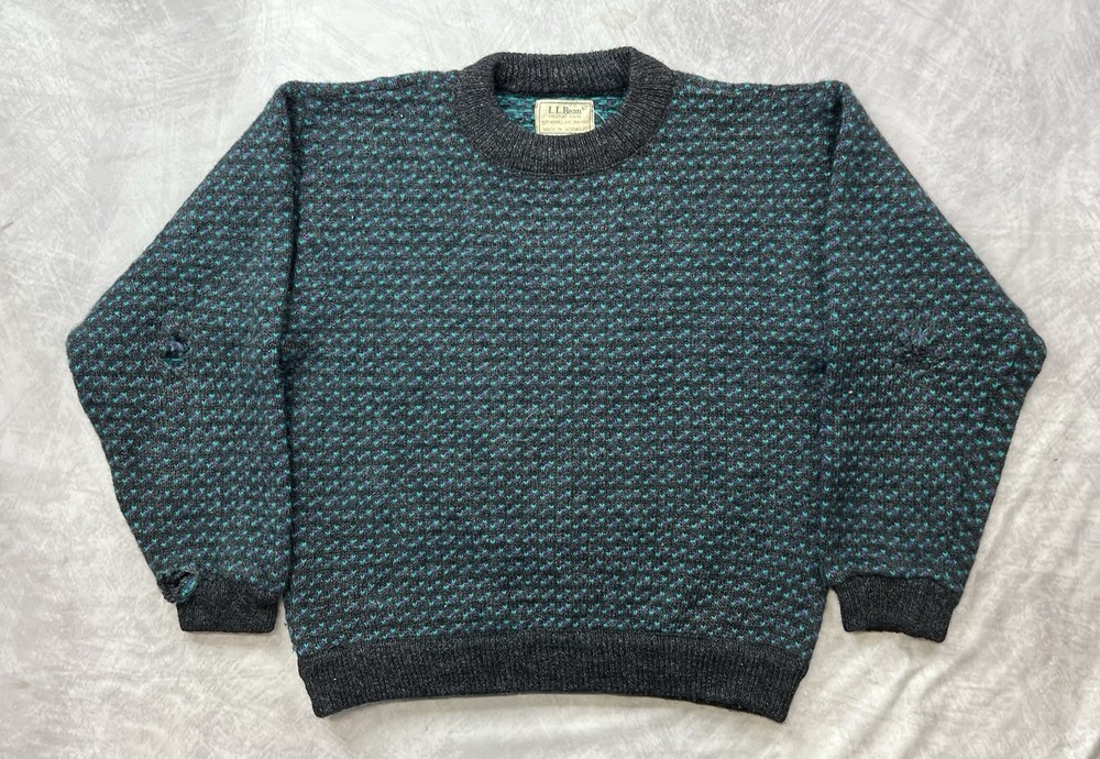 Vintage LL Bean 80s Birds Eye Norwegian Wool Fisherman Sweater Size M