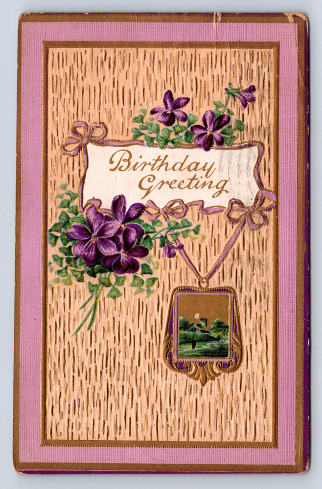 Vintage Postcard Germany Purple Flowers Birthday Greetings