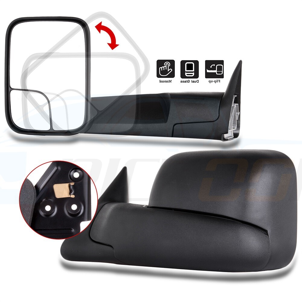 Pair Flip Up Manual Towing Mirrors For 94-01 Dodge RAM 1500 94-02 2500/3500