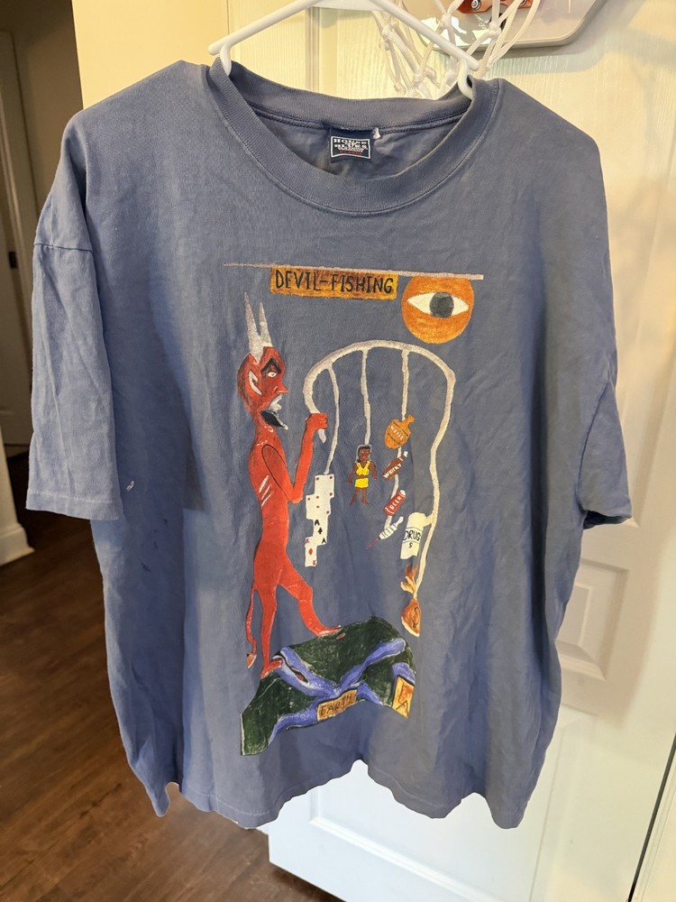 Vintage Men's XL Devil Fishing House Of Blues T-Shirt Leroy Almon Art