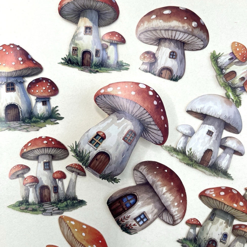 Mushroom House Cardstock Stickers Scrapbooking Junk Journaling Collage