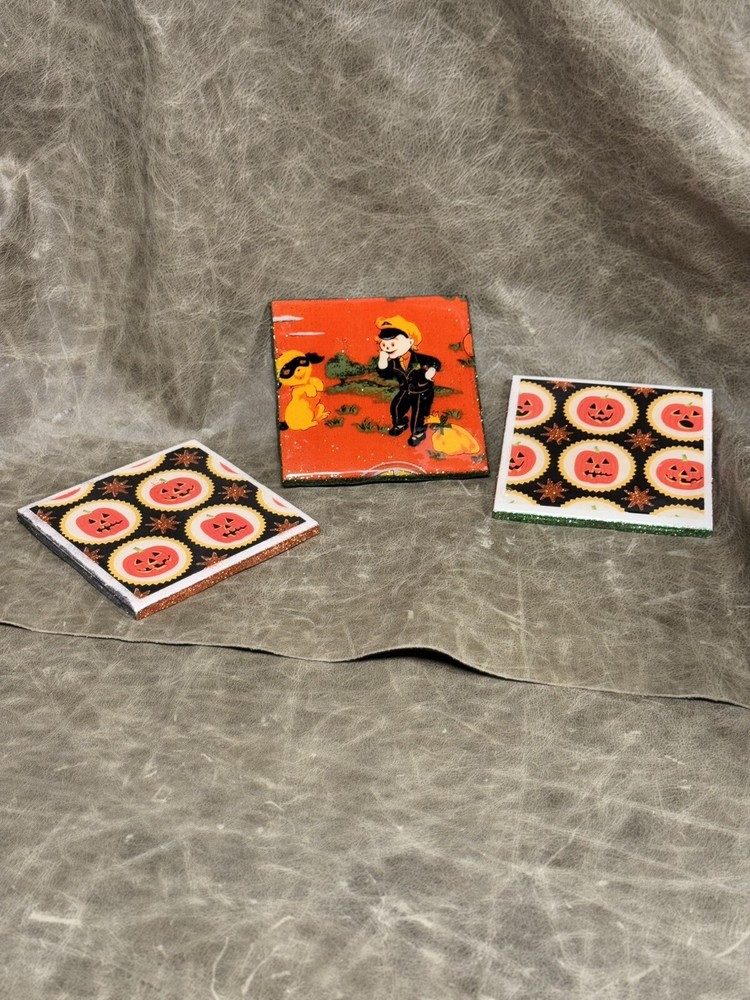 THREE HALLOWEEN CERAMIC TILES