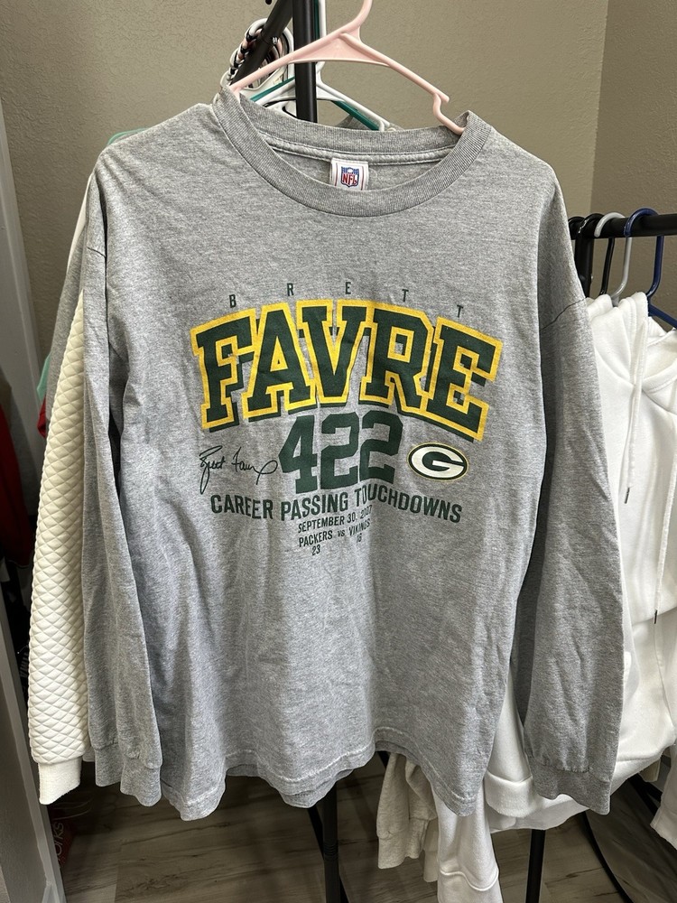 Vintage Brett Favre #4 Green Bay Packers 422 Touchdowns NFL Record T-Shirt XL