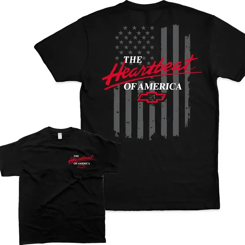 Chevy Heartbeat of America T-Shirt, Patriotic Flag & Logo Graphic