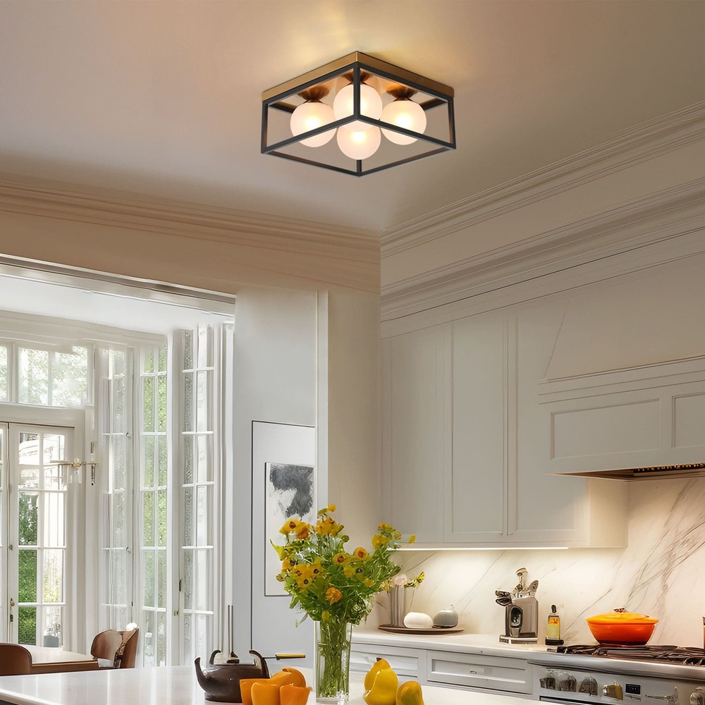 Modern Black Gold 4-Light Semi Flush Mount Ceiling Fixture