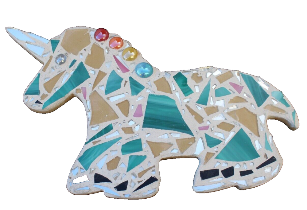 Vintage Retro Large Pink Rainbow Funny Dancing Unicorn Mosaic Tile Wall Art