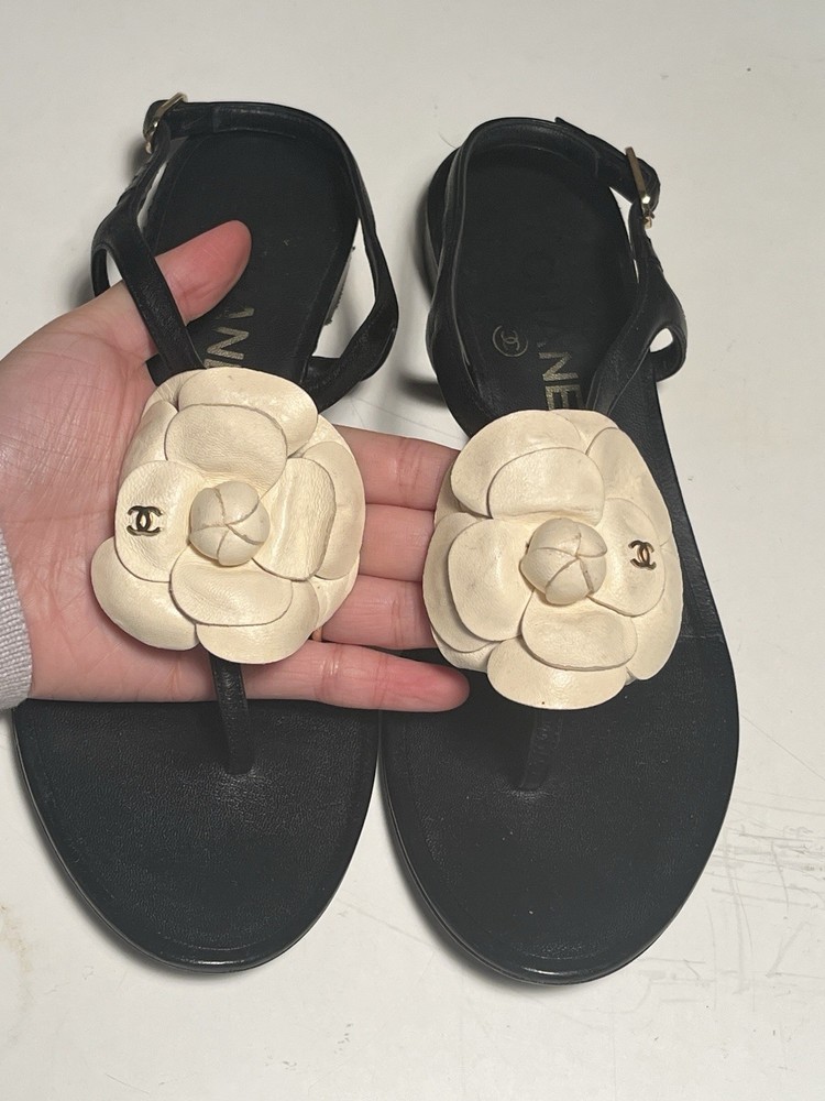 Chanel White Camellia Sandals Size 35.5