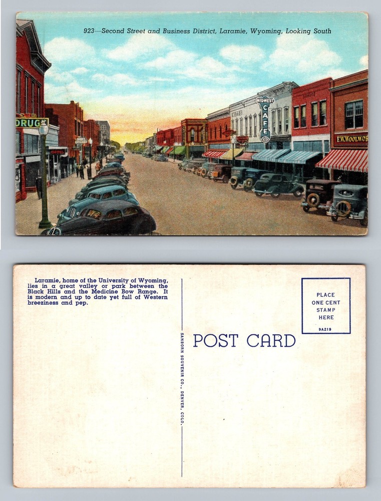 Laramie, WY-Wyoming, Second Street Business PC View Vintage Postcard