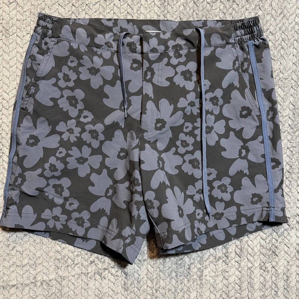 FAIR HARBOR Mens Blue 8” Athleisure Hybrid Trunk Adjustable Shorts 30 Hawaiian