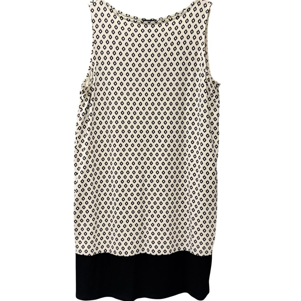 J Jill Dress Womens Petite Large Lp Off White Black Geometric Sleeveless Shift
