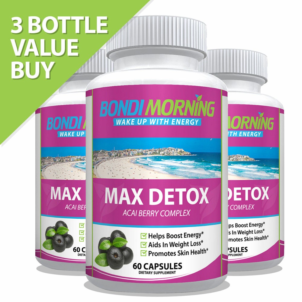 Acai Berry Max Detox Dietary Capsules for Colon Cleansing 60 Caps 3-Pack-image