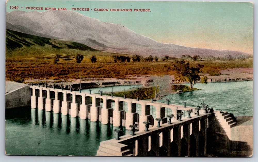 Truckee Carson Irrigation Project~Air View Truckee River Dam~Vintage Postcard