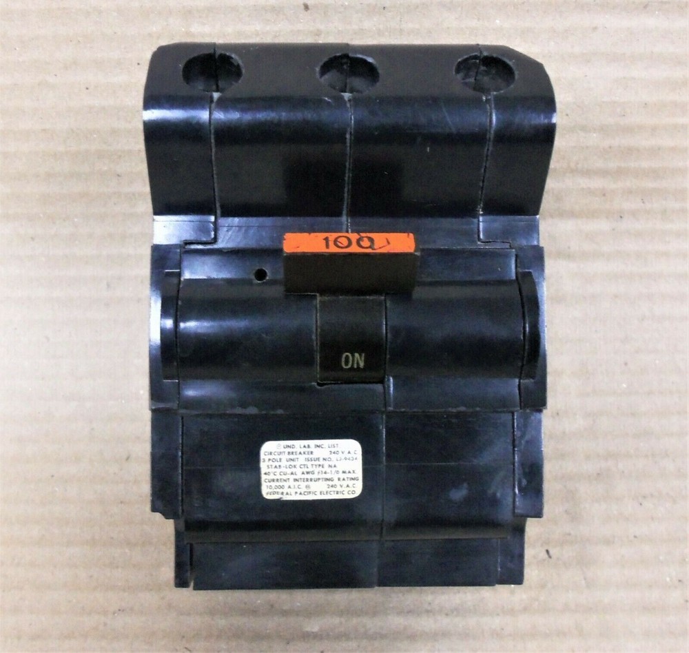 FPE Federal Pacific NA NA3100 3 Pole 100 Amp 240V Circuit Breaker